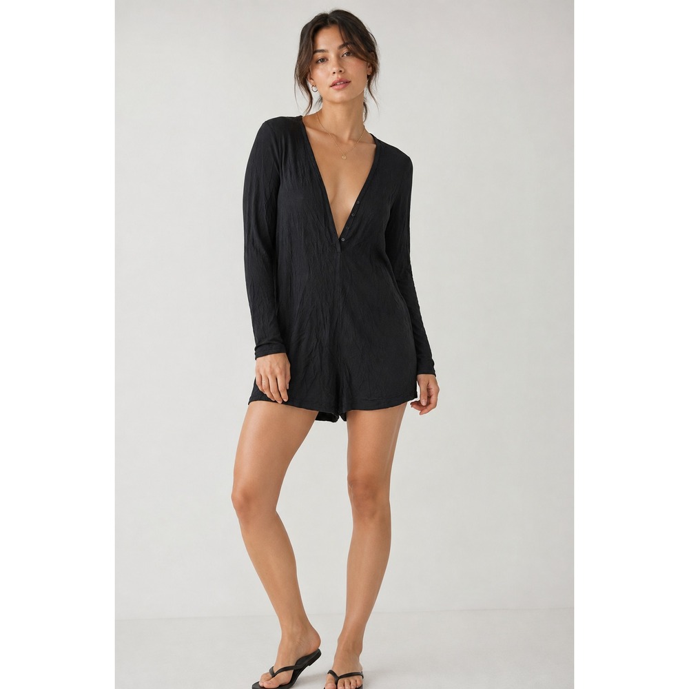 Victoria's Secret Romper Womens XXL Plus Black Cotton Logo Long Sleeve One Piece